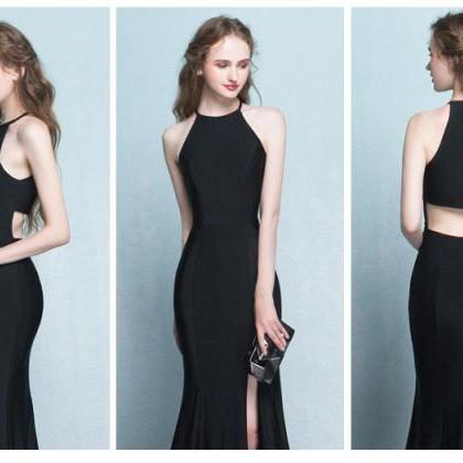 P3616 Sexy Black Slit Prom Dresses, Spandex..