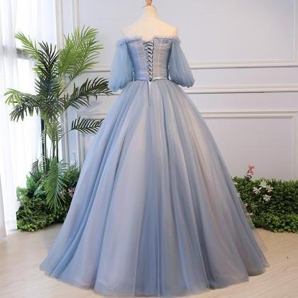 P3654 Blue Tulle Lace Long Ball Gown Dress Formal..