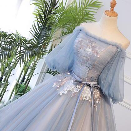P3654 Blue Tulle Lace Long Ball Gown Dress Formal..