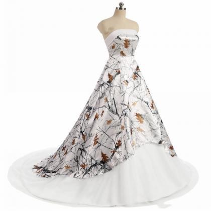 W3658 Vintage Long Wedding Dresses Leaves Patterns..