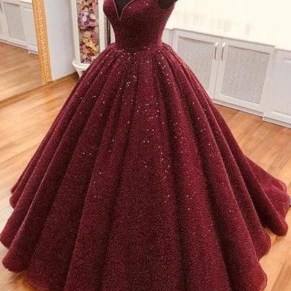 P3680 Ball Gown Off The Shoulder Burgundy Sequins..