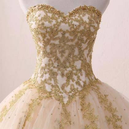 P3683 Sleeveless Ball Gown Prom Dress With Gold..
