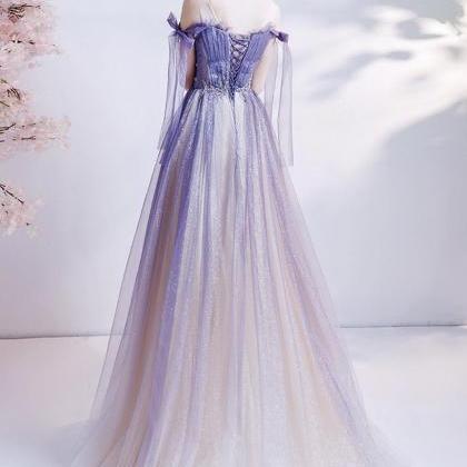 P3701 Purple Tulle Long A Line Prom Dress Evening..