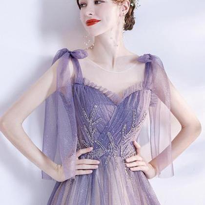 P3701 Purple Tulle Long A Line Prom Dress Evening..