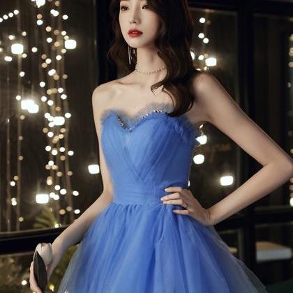 P3702 Blue Tulle Long Prom Dress Blue Evening..