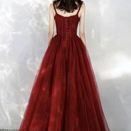 P3704 Burgundy Tulle Long A Line Prom Dress..