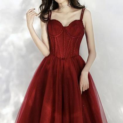 P3704 Burgundy Tulle Long A Line Prom Dress..