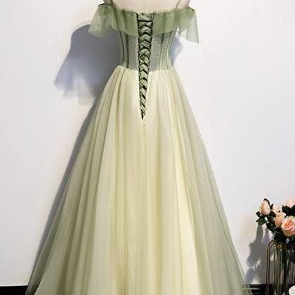P3706 Green Tulle Lace Long A Line Prom Dress..