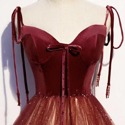 P3709 Burgundy Ombre Tulle Long Velvet Ball Gown..