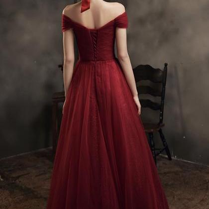 P3710 Burgundy Tulle Long A Line Prom Dress..