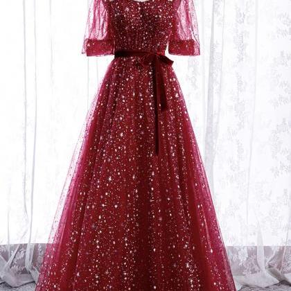 P3713 Burgundy Tulle Long A Line Prom Dress..