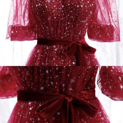 P3713 Burgundy Tulle Long A Line Prom Dress..