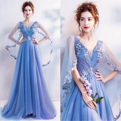 P3735 Vintage Dusty Blue Evening Gown Tulle..