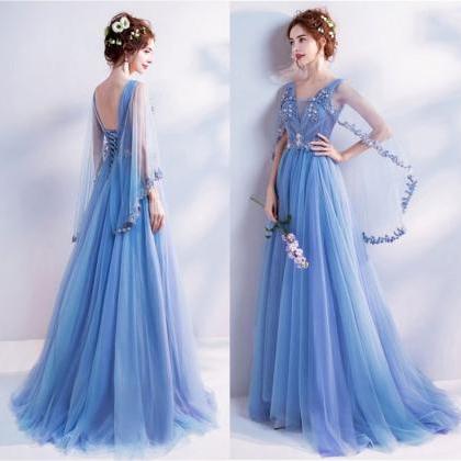 P3735 Vintage Dusty Blue Evening Gown Tulle..