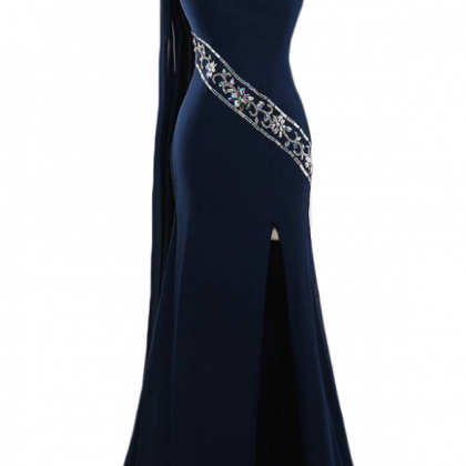 P3742 Elegant Long Navy Blue Bridesmaids Dresses..