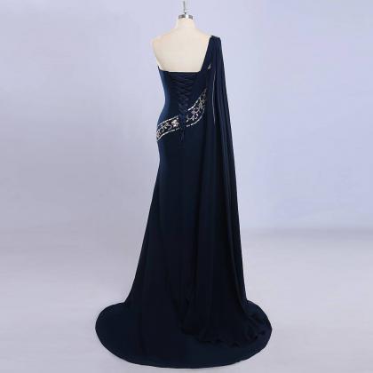 P3742 Elegant Long Navy Blue Bridesmaids Dresses..