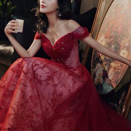 P3753 Red Prom Dress, Temperament, Noble Party..