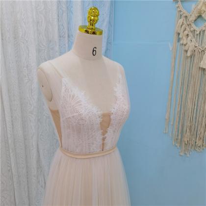 W3755 Boho Beach Wedding Dress 2022 Sexy Illusory..