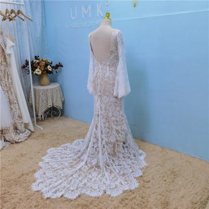 W3758 Vintage Bohemia Mermaid Wedding Dress Lace..