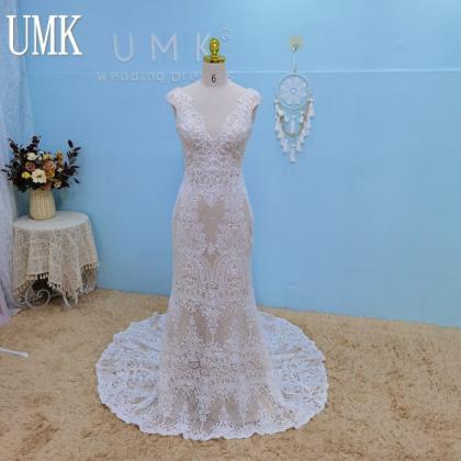 W3759 Vintage Mermaid Boho Wedding Dress Crochet..