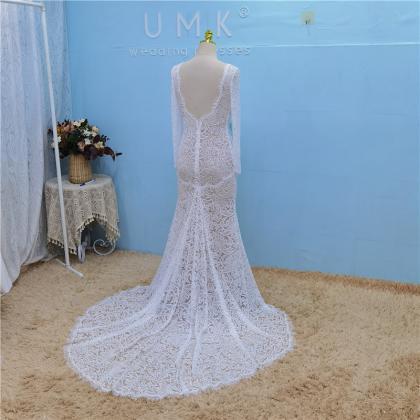 W3760 Lace Long Sleeve Mermiad Wedding Dress 2022..