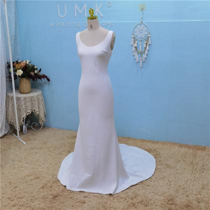 W3762 Simple Crepe Mermaid Wedding Dress Sexy Open..