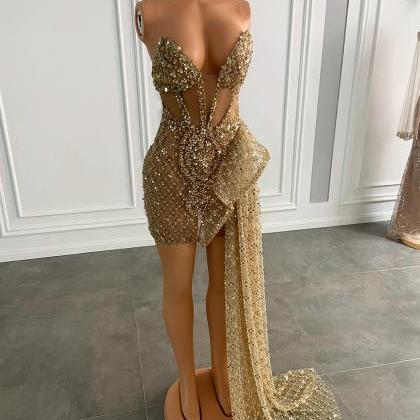 P3765 Sparkly Sweetheart Sleeveless Gold Sequined..