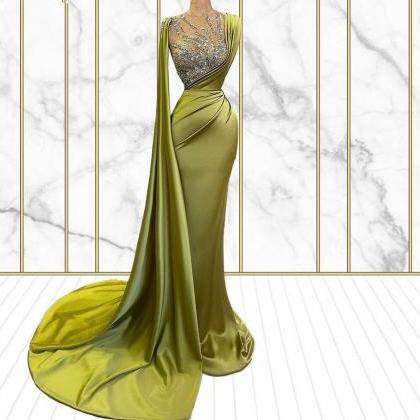 P3773 Emerald Green Prom Dress, Beaded Prom..