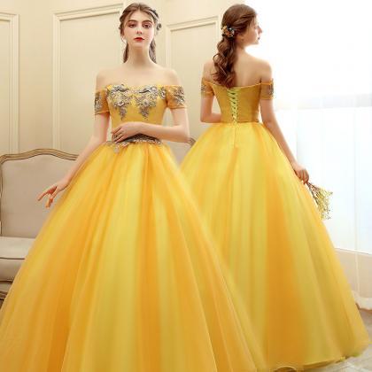 P3784 Off Shoulder Yellow Ball Gown Evening..