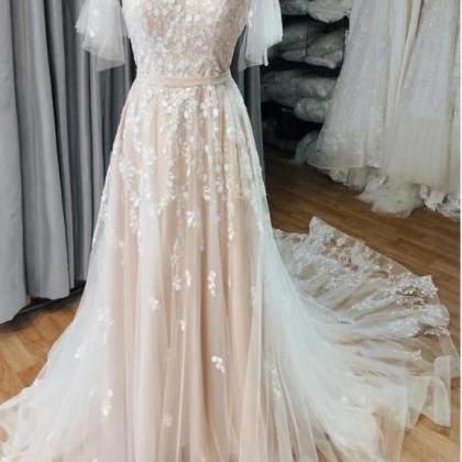 W3793 Vintage Blush A-line Wedding Dress With..