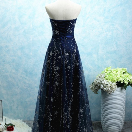 P3794 A Line Long Tulle Strapless Prom Dress With..