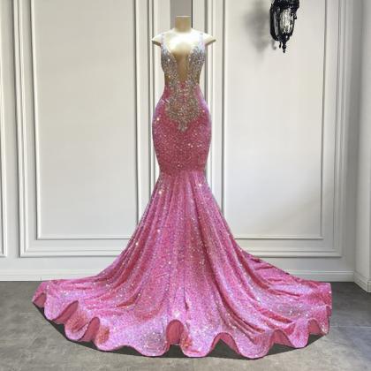 P3798 Pink Prom Dresses, Deep V Neck Prom Dresses,..