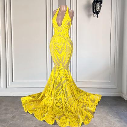 P3761 Yellow Prom Dresses. 2023 Prom Dresses, V..