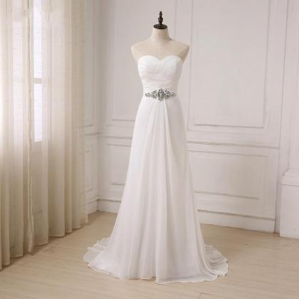P3806 White/ Ivory Chiffon Beach Wedding Dresses..