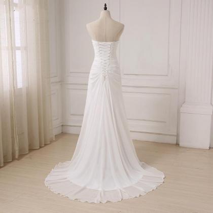 P3806 White/ Ivory Chiffon Beach Wedding Dresses..