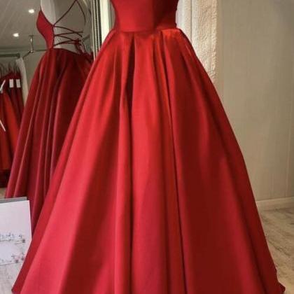 P3808 Hand Made Red Satin Long Prom Dress A Line..