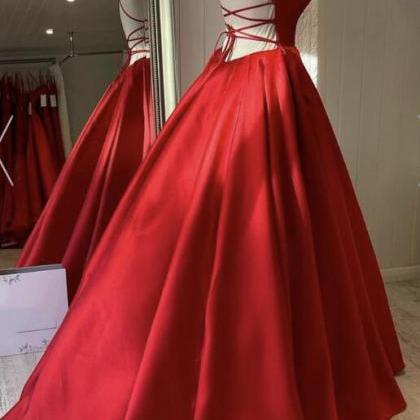 P3808 Hand Made Red Satin Long Prom Dress A Line..