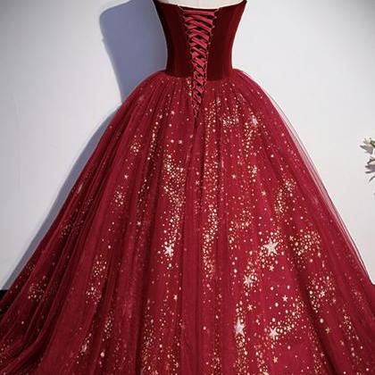 P3812 Burgundy Velvet Tulle Long Prom Dress A Line..