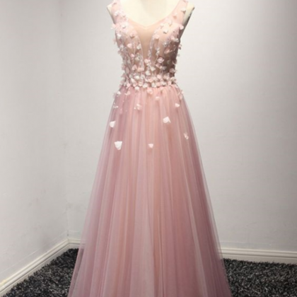 P3823 Princess Pink Tulle Formal Dress With Floral..