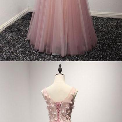 P3823 Princess Pink Tulle Formal Dress With Floral..