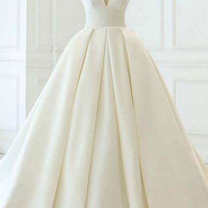 W3824 Charming White Ball Gown Satin V-neck..