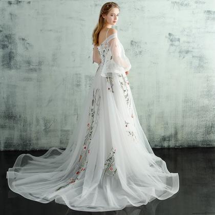P3827 White Off Shoulder Long Evening Dresses Prom..