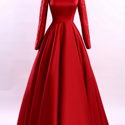 P3845 Simple Long Sleeve Red Evening Dresses Long..