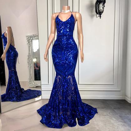P3857 Royal Blue Prom Dress, Spaghetti Prom Dress,..