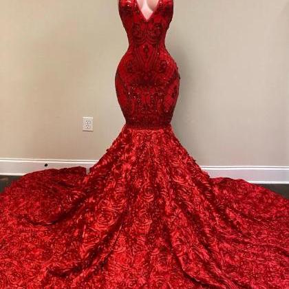 P3861 Lace Prom Dresses, Red Prom Dresses,..