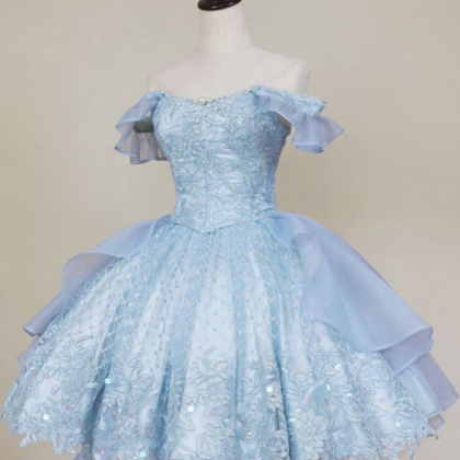 P3865 Vintage Blue Lace Homecoming Dresses,off The..