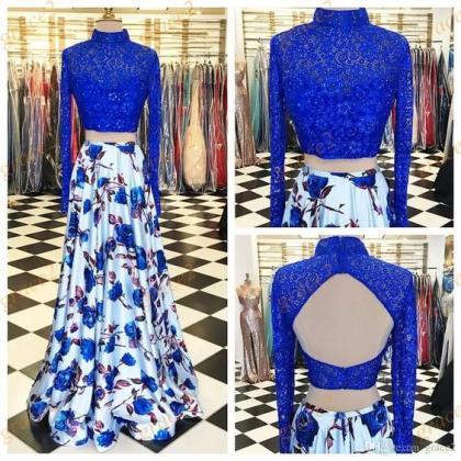 Long Sleeves Prom Dresses With High Collar And..