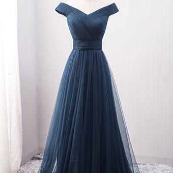 Navy Blue Prom Dress,off The Shoulder Prom..