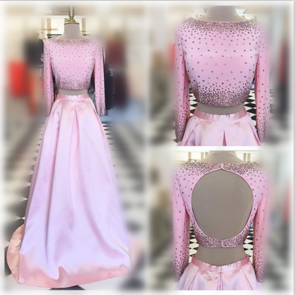 Pink Prom Dresses,two Pieces Prom Dresses,beaded..