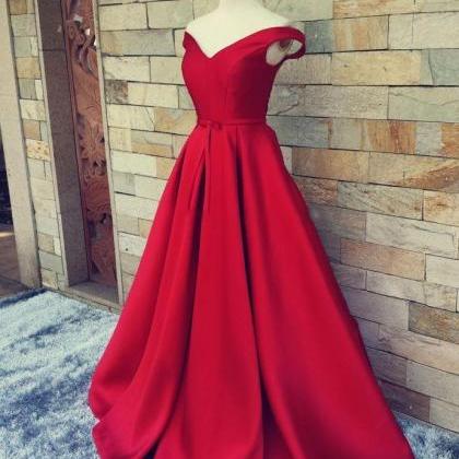Off-the-shoulder Red Satin Sweep Train Sashes /..